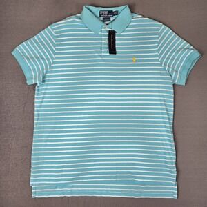 NWT VTG Polo Ralph Lauren Polo Shirt Mens XL Blue White Striped Custom Fit Pony